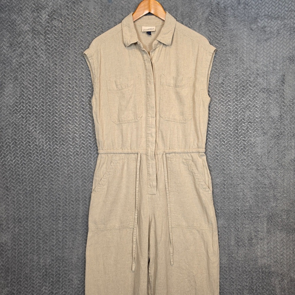 Universal Thread Tan Linen Blend Sleeveless Utility Jumpsuit Size 10 Wide Leg